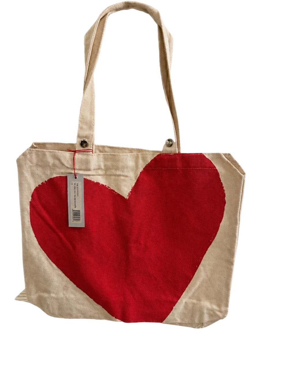 NWT Frances Valentine Canvas Heart Easy Tote Bag Natural Red
